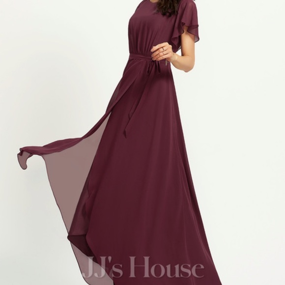 Jjhouse A-line Scoop, Asymmetrical, Chiffon bridesmaids dress with ruffle - Picture 5 of 6